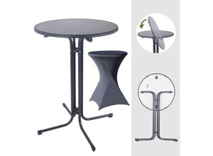 4251379463712 - Set Stehtisch klappbar Ø 80 cm & Husse Tischdecke bügelfrei für Gastrotisch Partytisch Bistrotisch