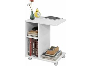 4251388600870 - FBT48-W Beistelltisch mit Schlitz für iPad Zeitungsständer Couchtisch Tisch mit Rollen weiß bht ca 45x58x35cm - Sobuy