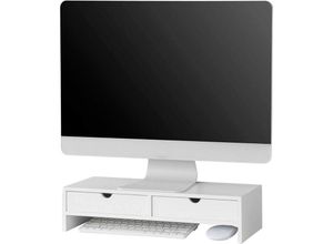 4251388603567 - BBF02-W Monitor Bildschirm Ständer Monitorerhöhung Bildschirmerhöher Monitorständer mit 2 Schubladen Weiß bht ca 47x11x18cm - Sobuy