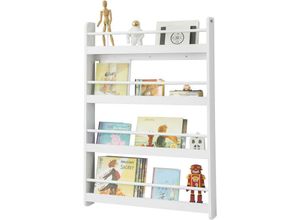 4251388603758 - Sobuy - KMB08-W Kinderregal Bücherregal für Kinder Wandregal Hängeregal Aufbewahrungsregal mit 4 Ablagen für Bücher und Deko weiß bht ca 80x118x12cm