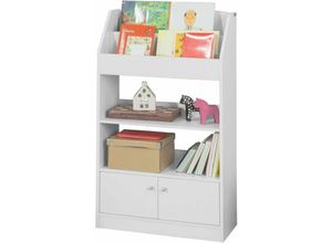 4251388604748 - KMB11-W Kinderregal Bücherregal Standregal für Kinder Bücherschrank mit 2 Ablagen 2 Ablagefächern und 2 Türen weiß bht ca 60x107x24cm - Sobuy