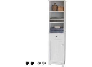 4251388609149 - BZR17-W Badezimmer Hochschrank Badschrank Badregal Badezimmerschrank mit 3 offenen Fächern 1 Schublade und 1 Tür weiß bht ca 40x161x35cm - Sobuy