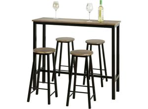 4251388609644 - Sobuy - OGT22-SCH 5-teilig Bartisch mit Stühlen Esstisch Stehtisch Balkontisch Küchentisch Bistrotisch mit 4 Barhockern Sitzgruppe Gartenmöbel Set im