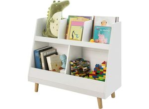 4251388609767 - KMB19-W Kinderregal mit 5 Fächern Bücherregal Aufbewahrungsregal für Kinder Standregal mit Massivholzbeine weiß bht ca 86x77x36cm - Sobuy