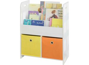 4251388610978 - SoBuy KMB27-W Kinder Bücherregal Kinderregal mit 3 Ablagefächern und 2 Stoffboxen Spielzeugregal Aufbewahrungsregal für Kinder Spielzeug-Organizer