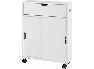 4251388611388 - Sobuy - BZR31-W Nischenregal Badezimmerschrank Badschrank Badrollwagen mit 2 Schiebetüren und 1 Klappe Kommode fürs Bad Badezimmerregal Weiß bht ca