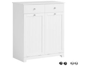 4251388612552 - BZR33-W Wäscheschrank mit 2 ausklappbaren Wäschesäcken Wäschetruhe Wäschesammler mit 2 Schubladen Wäschekorb Badschrank weiß bht ca 78x90x38cm