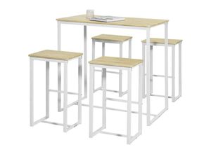 4251388613870 - SoBuy OGT15-WN 5-teilig Bartisch mit Stühlen Esstisch Stehtisch Bistrotisch mit 4 Barhocker Sitzgruppe weiß-Natur