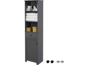 4251388614112 - BZR17-DG Badezimmer Hochschrank Badschrank Badregal Badezimmerschrank mit 3 offenen Fächern 1 Schublade und 1 Tür dunkelgrau bht ca 40x161x35cm