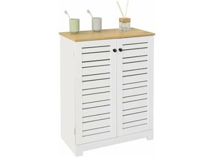 4251388614808 - BZR41-W Badkommode Badschrank mit Lamellentüren Kommode fürs Bad Badezimmerschrank weiß-Natur bht ca 60x82x30cm - Sobuy