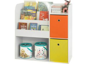 4251388615706 - KMB37-W Kinder Bücherregal Kinderregal mit 5 Ablagefächern und 2 Stoffboxen Spielzeugregal Aufbewahrungsregal für Kinder Spielzeug-Organizer Weiß bht