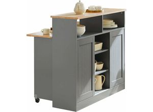 4251388615713 - FSB36-HG Sideboard mit Schiebetüren Kücheninsel mit erweiterbarer Arbeitsfläche Küchenschrank Highborad Kommode Schrank hellgrau bht ca 110x97x68cm