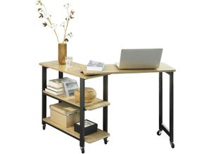 4251388616482 - Sobuy - FWT83-N L-förmiger Beistelltisch mit 2 Ablagen Sofatisch mit Rollen Couchtisch Eckschreibtisch Computertisch Arbeitstisch Industrie-Design