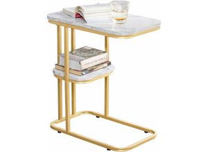 4251388617434 - Sobuy - FBT110-G Beistelltisch mit 2 Ablagen Sofatisch Kaffeetisch Laptoptisch Betttisch Pflegetisch mit goldenem Metallgestell bht ca 50x58x30cm