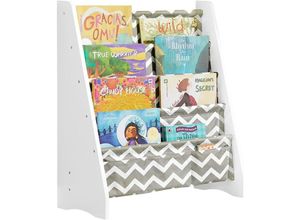 4251388617571 - KMB50-HG Kinder-Bücherregal Hängefächerregal Zeitungsständer mit 4 Ablagefächern Büchergestell bht ca 63x76x28cm - Sobuy