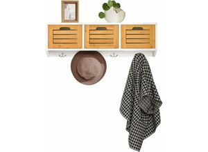 4251388617694 - FHK19-WN Wandgarderobe Flurgarderobe Kleiderhaken Hängeregal mit 3 Körben und 4 Haken Garderobe natur bht ca 80x25x20cm - Sobuy