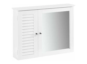 4251388618165 - BZR55-W Spiegelschrank mit Lamellentür Hängeschrank mit Spiegeltür Wandschrank Badschrank Spiegel Wandspiegel Badspiegel weiß bht ca 65x49x15cm