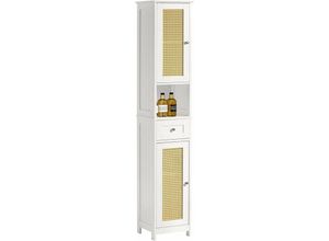 4251388619995 - SoBuy BZR70-W Badezimmer-Hochschrank mit Gitteroptik Badregal Badschrank Badmöbel mit 1 offenen Fach 1 Schublade und 2 Türen Weiß BHT ca 32x170X30cm