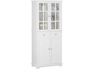 4251388620021 - FSB76-W Küchenschrank mit Glastüren Hochschrank Aufbewahrungsschrank Badezimmerschrank mit 6 Fächern und 2 Schubladen Buffet Weiß bht ca 75x175x40cm