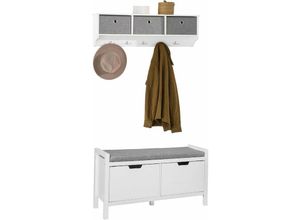 4251388620229 - Wandgarderobe-Set Flurset Flurmöbel Schuhbank mit Sitzfläche Flurgarderobe FSR63-W+FRG282-W - Sobuy