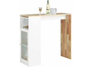 4251388620953 - FWT99-WN Bartisch Esstisch Balkontisch Küchentisch Bistrotisch Stehtisch Bartresen Balkontisch Beistelltisch Weiß-Natur bht ca 108x105x40cm - Sobuy