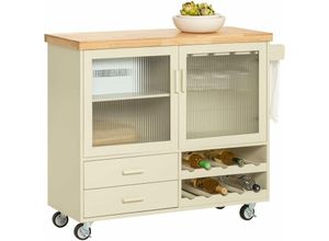 4251388620977 - SoBuy FKW114-MI Design Küchenwagen mit Arbeitsplatte Kücheninsel mit Gewürzregal Küchenschrank Rollwagen Sideboard auf Rollen Küchentrolley Beige BHT