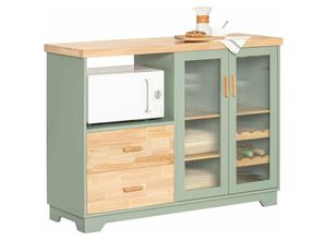 4251388621028 - FSB81-GR Buffet Sideboard mit 2 Glastüren Küchenschrank Kommode Schrank Flurschrank Beistellschrank Lowboard TV-Schrank Aufbewahrungsschrank Grün bht