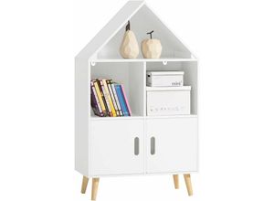 4251388621363 - KMB58-W Kinderregal mit Haus-Design Bücherregal für Kinder Aufbewahrungsregal Spielzeugregal Kinderzimmer Möbel weiß bht ca 60x103x30cm - Sobuy