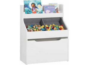 4251388625606 - Sobuy - KMB71-W Bücherregal für Kinder Kinderregal mit 2 Stoffboxen Aufbewahrungsregal mit 1 herausnehmbaren Spielzeugtruhe mit Rollen Spielzeugregal