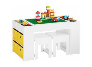 4251388626153 - KMB75-W Kindertisch mit 2 Stühlen Kindersitzgruppe mit Stauraum Spieltisch Kinder multifunktionaler Aktivitätstisch für Kinder Kindersitzgruppe innen