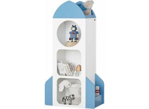 4251388627372 - KMB87-W Kinderregal Bücherregal Kinderzimmer Regal Aufbewahrungsregal für Kinder Kinderzimmer Möbel Weiß-Blau bht ca 61x120x32cm - Sobuy