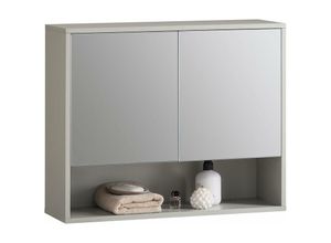 4251388628287 - Sobuy - BZR134-NG Spiegelschrank Hängeschrank Wandschrank Badschrank Badmöbel Spiegel Wandspiegel Badspiegel Badschrank Badezimmermöbel Naturgrau bht