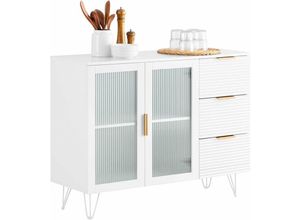 4251388628416 - FSB86-W Küchenschrank Kücheninsel mit Glastüren freistehend Highborad Kommode Sideboard Bartisch Buffet Badezimmerschrank Weiß bht ca 108x85x40cm