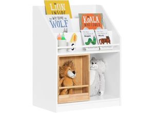 4251388629888 - SoBuy KMB98-W Kinderregal mit Schiebetür Bücherregal Kinderzimmer Regal Aufbewahrungsregal für Kinder Kinderzimmer Möbel Weiß-Natur BHT ca 63x80x35cm