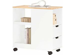 4251388629895 - Sobuy - FBT130-WN Druckertisch mit Schublade und Tür Aktenschrank Rollcontainer mit Fächern Bürowagen Beistellwagen Bürocontainer Weiß-Natur bht ca