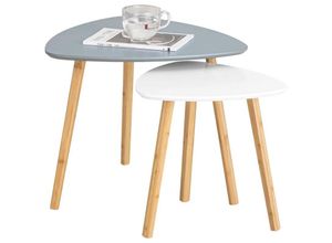 4251388630778 - FBT74-HG 2er Set Beistelltisch mit Ablagen Couchtisch Sofatisch Kaffeetisch Satztisch fürs Wohnzimmer Bambus Hellgrau - Sobuy
