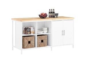 4251388632253 - SoBuy KNL09-WN Kücheninsel freistehend Küchenschrank Highborad Kommode Schrank Sideboard Bartisch Buffet Weiß-Natur BHT ca 170x89x60cm