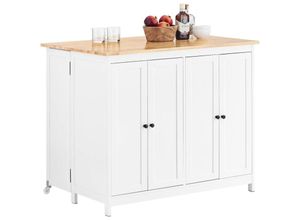 4251388632666 - Sobuy - KNL10-WN Sideboard Kücheninsel mit erweiterbarer Arbeitsfläche und Vier Türen Küchenschrank Highborad Kommode Schrank Weiß bht ca 102x92x72cm