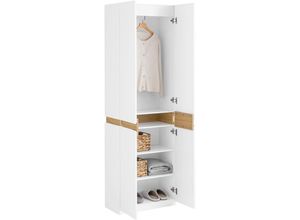 4251388634448 - KSB01-W Kleiderschrank mit 2 Türen Hochschrank Küchenschrank Aufbewahrungsschrank mit 5 Fächern Mehrzweckschrank Weiß bht ca 61x192x30cm - Sobuy