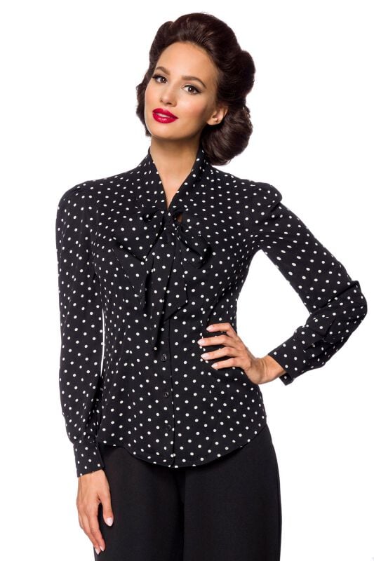 4251393720716 - Vintage-Schluppenbluse Bluse schwarz weiß in XL 4251393720716 - Vintage-Schluppenbluse Bluse schwarz weiß in XL