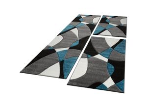 4251393903331 - Bettumrandung Läufer Teppich Kurzflor Geometrisch Türkis Grau Läuferset 3tlg 2mal 60x110 1mal 80x300 - Paco Home