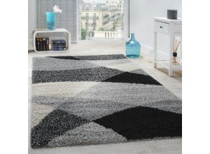 4251393937251 - Paco Home - Shaggy Teppich Hochflor Langflor Weich Geometrisch Gemustert Verschied Farben Grau 300x400 cm