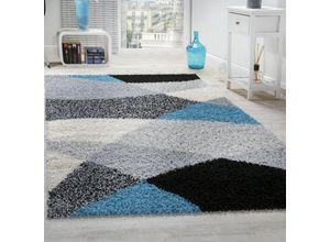 4251393937336 - Paco Home Shaggy Teppich Hochflor Langflor Weich Geometrisch Gemustert Verschied Farben 160x220 cm Türkis