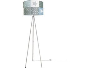 4251393949377 - Paco Home Kinderlampe LED Stehlampe Kinderzimmer Lampe Sternen Motiv Stehleuchte E27 Dreibeinig Weiß Blau (Ø455 cm)