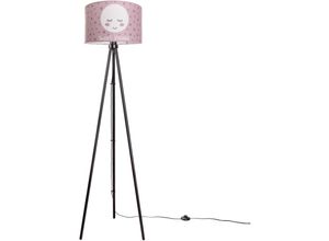 4251393949650 - Kinderlampe Stehlampe Kinderzimmer Lampe Mit Mond-Motiv Deko Stehleuchte E27 Dreibeinig Schwarz + Leuchtmittel Pink (Ø38 cm) - Paco Home