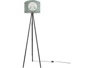 4251393949674 - Kinderlampe Stehlampe Kinderzimmer Lampe Mit Mond-Motiv Deko Stehleuchte E27 Dreibeinig Schwarz + Leuchtmittel Grau (Ø38 cm) - Paco Home