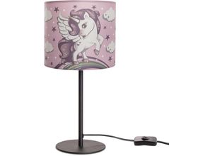 4251393963243 - Paco Home - Kinderlampe Tischlampe Kinderzimmer Einhorn Lampe Mädchen Tischleuchte E14 Schwarz Pink (Ø18 cm)