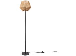 4251393981629 - Stehlampe Modern Wohnzimmer Schlafzimmer Rattan Optik Boho Korb Stehleuchte E27 Einbeinig Schwarz Natur (Ø33 cm) - Paco Home