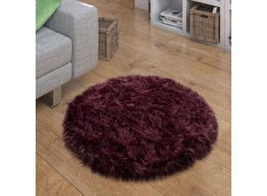 4251393987959 - Paco Home Kunstfell Fellteppich Imitat Teppich Hochflor Sitzkissen Herzform Rund Fell Form Lila 30 cm Rund