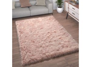 4251393988239 - Paco Home - Kunstfell Fellteppich Imitat Teppich Hochflor Sitzkissen Herzform Rund Fell Form Rosa 60 cm Rund
